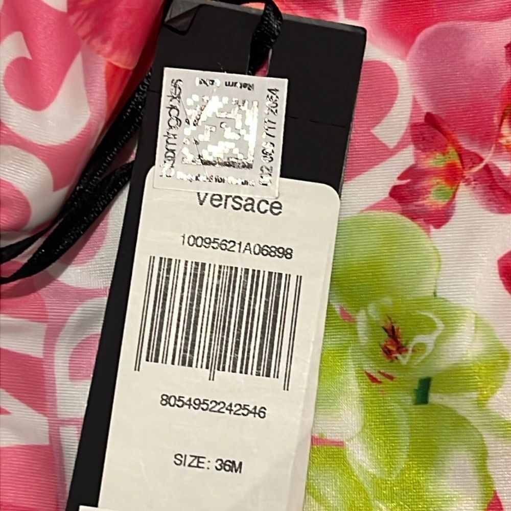 Versace Girls' Orchid & Logo Print Swimsuit, NWT, Size 36 Months - Picture 5 of 6
